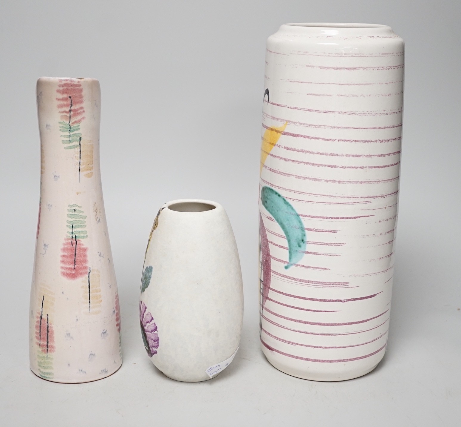 Three West German art pottery vases; Jasba vase and Bay Keramik, tallest 28cm